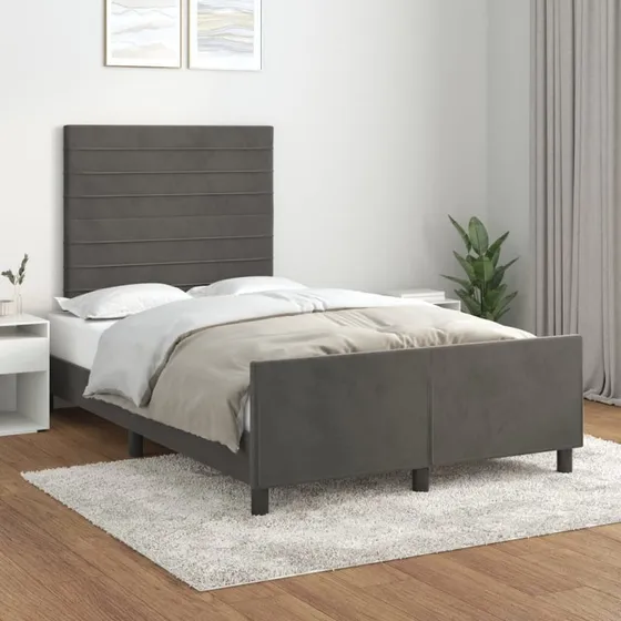 Velour sengeramme 120x190 cm med sengegavl – mørkegrå