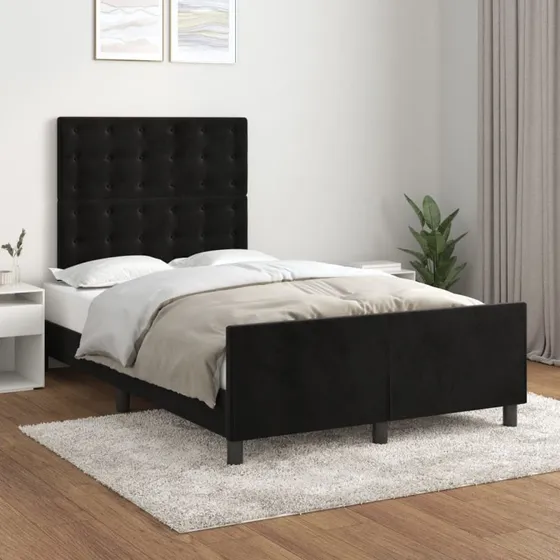 Sengeramme 120x190 i sort velour med sengegavl
