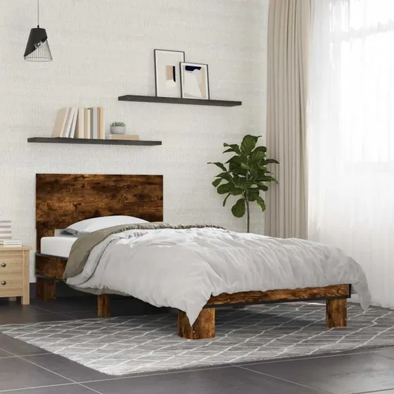 Sengeramme 90x200 cm i røget eg (træ & metal)