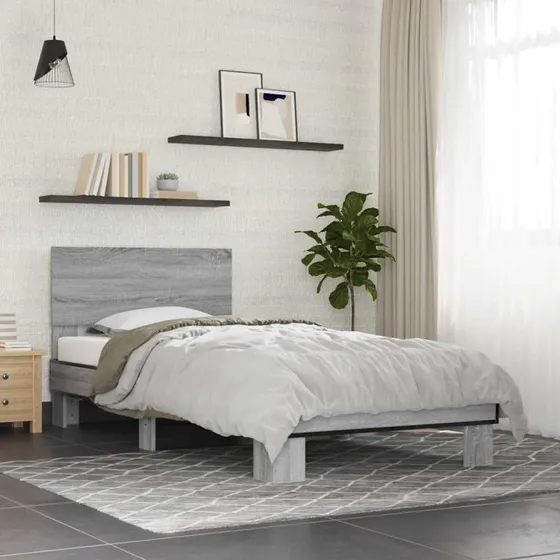 Sengeramme 75x190 cm i grå Sonoma-eg (træ og metal)