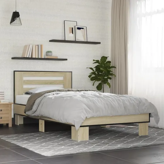 Sengeramme 90x190 cm i konstrueret træ & metal – Sonoma eg