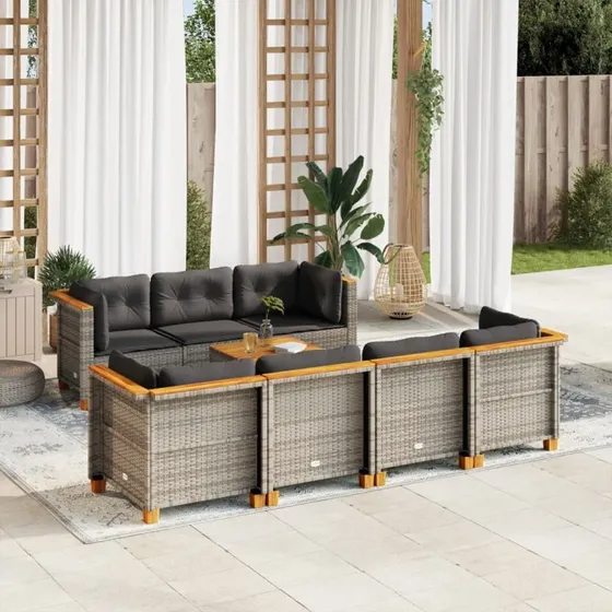 Havesofasæt 8 dele i grå polyrattan med hynder