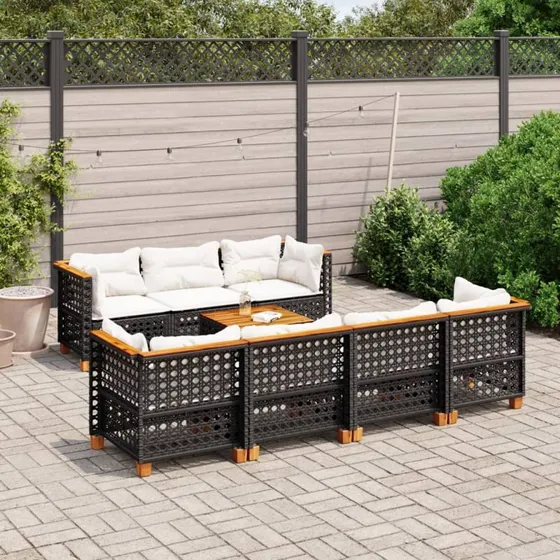 Havesofasæt 8 dele i polyrattan med hynder – sort