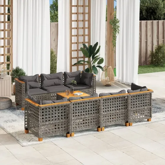 Havesofasæt 8 dele i polyrattan med hynder, grå