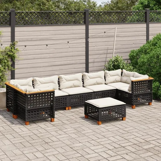 Havesofasæt 8 dele i sort polyrattan med hynder