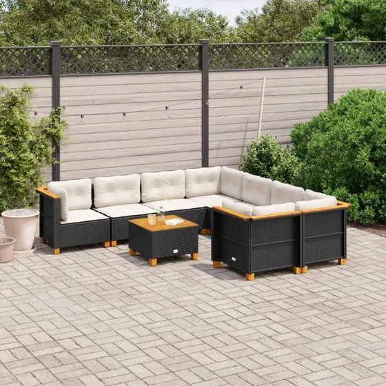 Sofasæt til haven 9 dele i sort polyrattan
