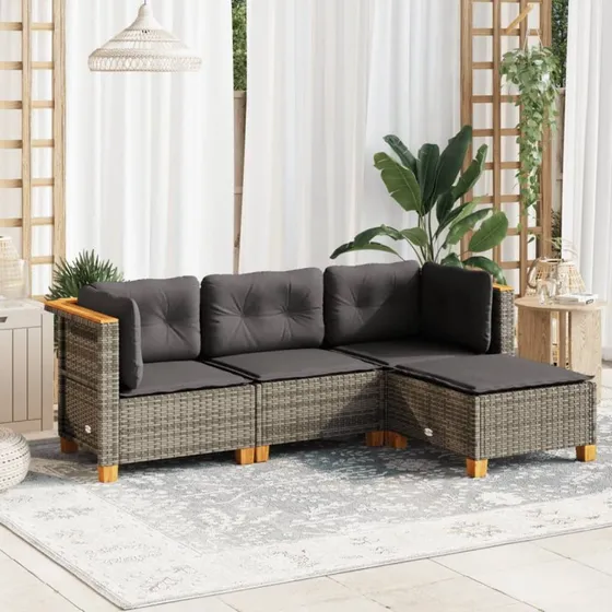 Sofasæt til haven 4 dele i polyrattan - grå