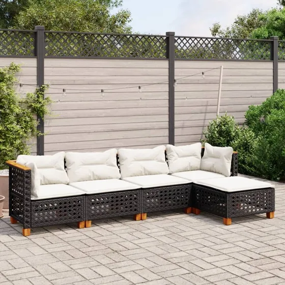 Havesofasæt 5 dele i sort polyrattan med hynder