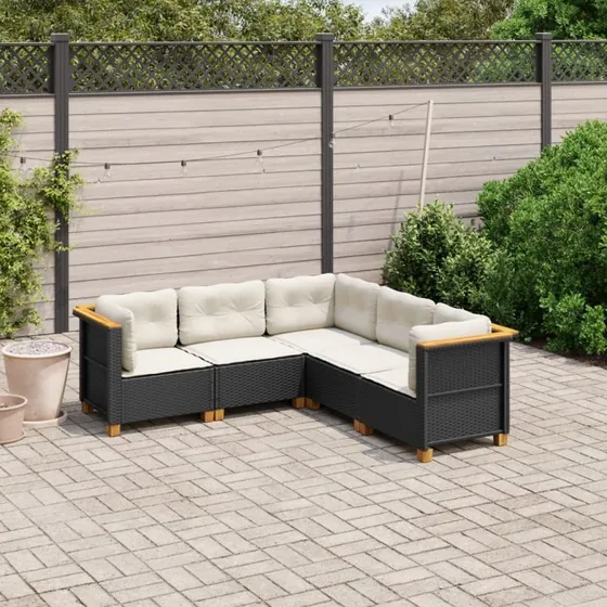 Sofasæt til haven 5 dele i sort polyrattan med hynder