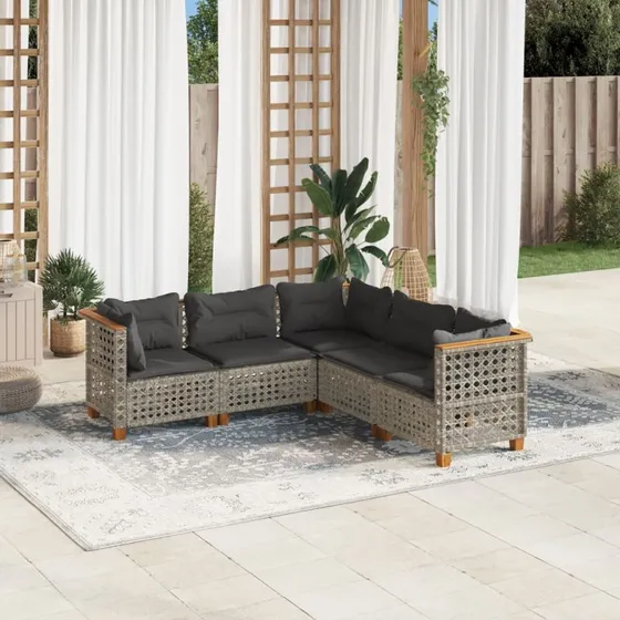 Havesofasæt 5 dele i grå polyrattan med hynder
