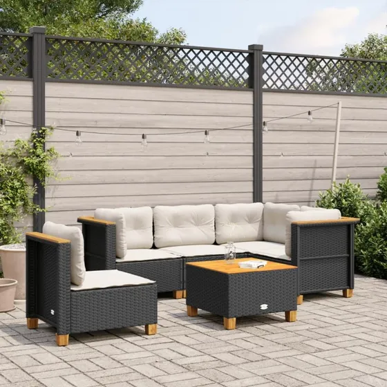 Sofasæt til haven 6 dele i sort polyrattan med hynder