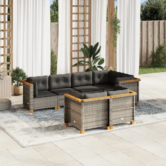 Havesofa sæt 7 dele i polyrattan med hynder – grå