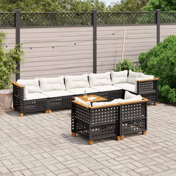 Sofasæt til haven 9 dele i sort polyrattan med hynder