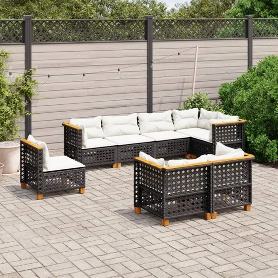 Havesofasæt 8 dele i polyrattan med hynder – sort