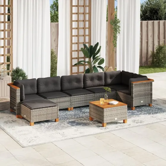 Sofasæt til haven 8 dele i grå polyrattan med hynder