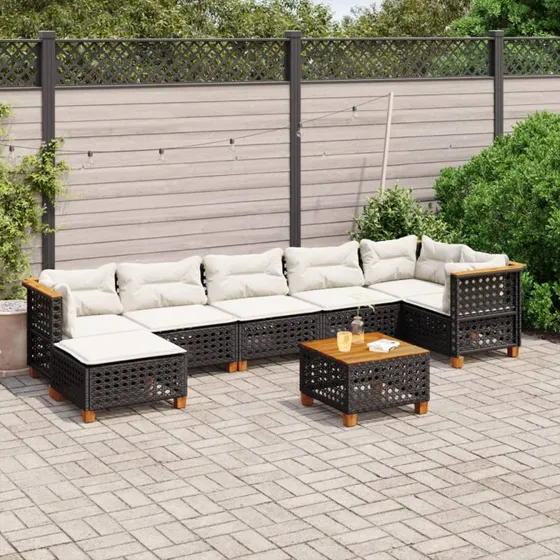 Havesofasæt 8 dele i polyrattan med hynder - sort