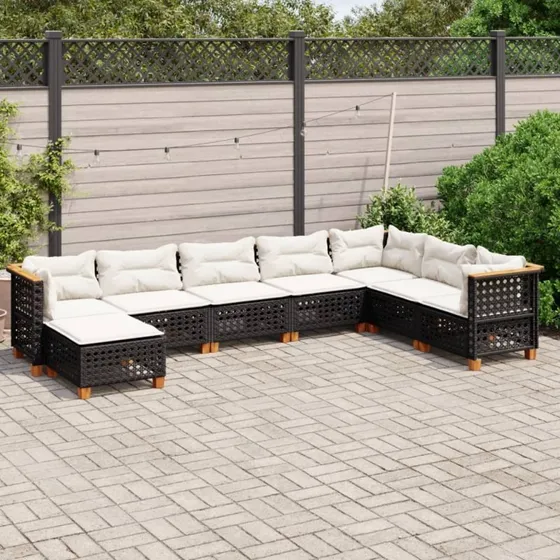 Havesofasæt 8 dele polyrattan med hynder - sort