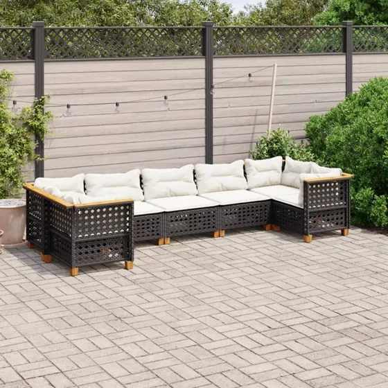 Sofasæt til haven 7 dele i sort polyrattan