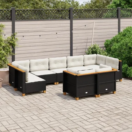 Sofasæt til haven 9 dele i sort polyrattan