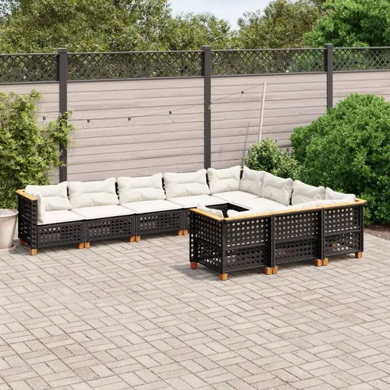 Havesofasæt 10 dele i sort polyrattan med hynder