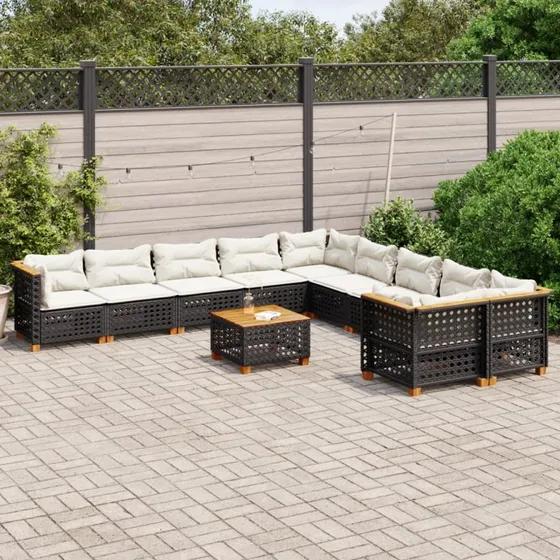 Sofasæt til haven 11 dele i sort polyrattan med hynder