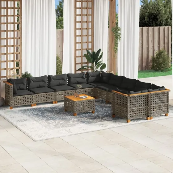 Loungesæt til haven 11 dele i grå polyrattan