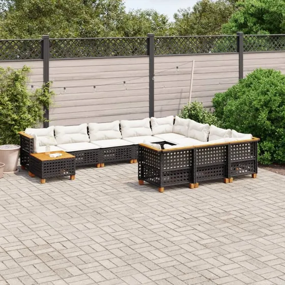 Sofasæt til haven 11 dele i sort polyrattan med hynder
