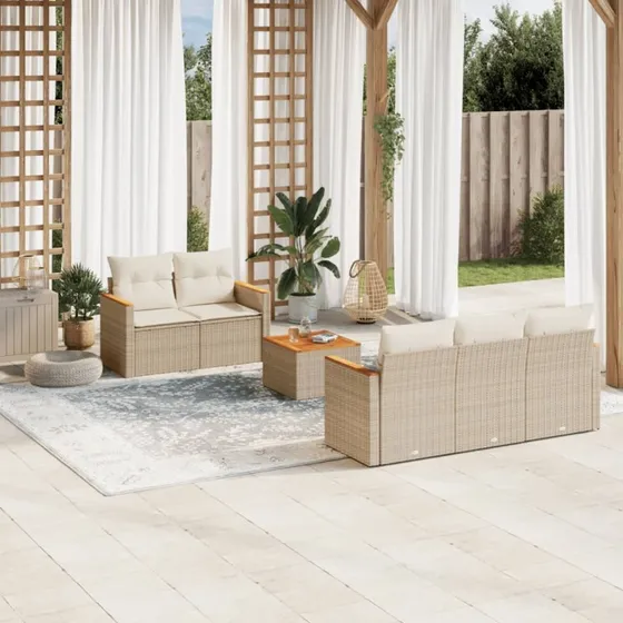 Sofasæt til have 6 dele i beige polyrattan