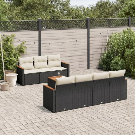 Sofasæt til haven 8 dele i sort polyrattan med hynder