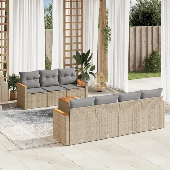 Havesofasæt 8 dele i polyrattan - beige