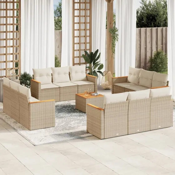 Sofasæt til haven 13 dele i polyrattan med hynder, beige