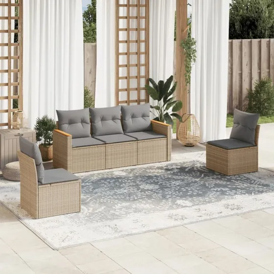 5-delers havemøbel sofasæt i polyrattan - beige