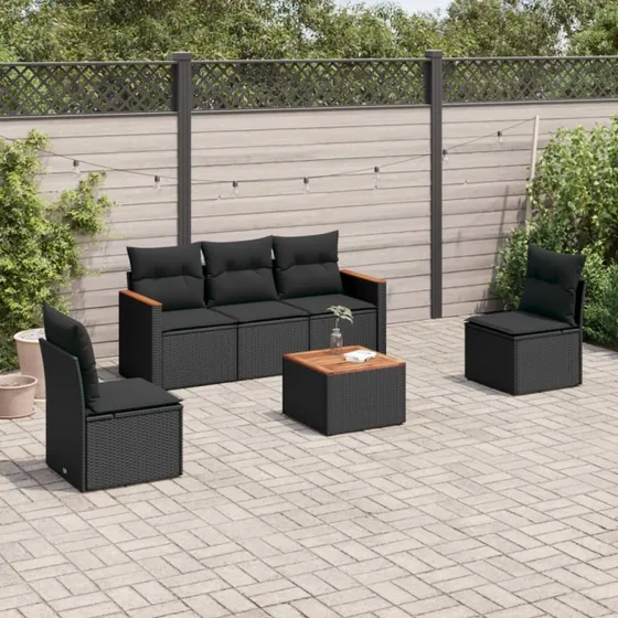 Sofasæt til haven 6 dele i polyrattan - sort