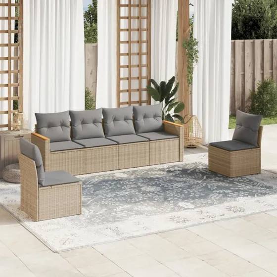 Havesofasæt 6 dele i polyrattan med hynder - Beige