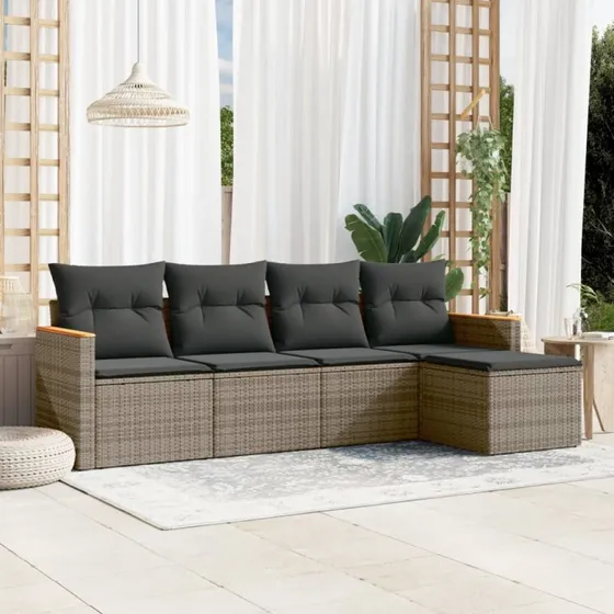 Sofasæt 5 dele i polyrattan med hynder, grå