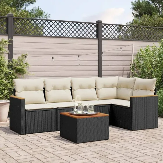 Sofasæt til haven 6 dele i polyrattan - sort