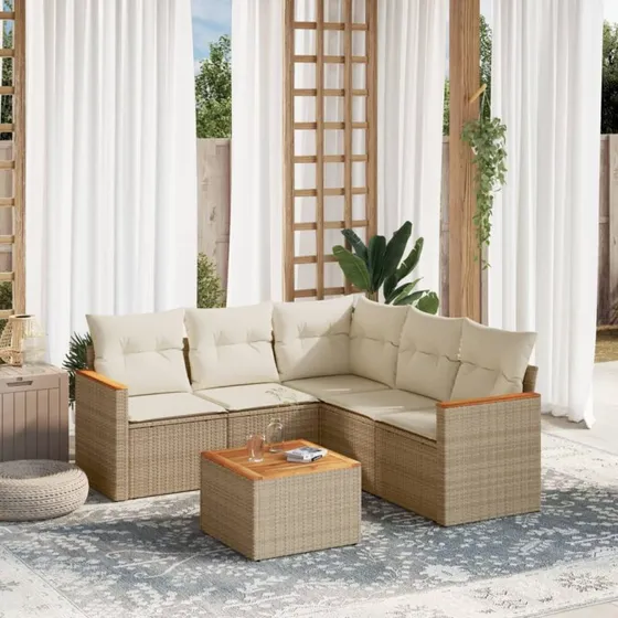 Sofasæt til haven 6 dele i polyrattan - beige