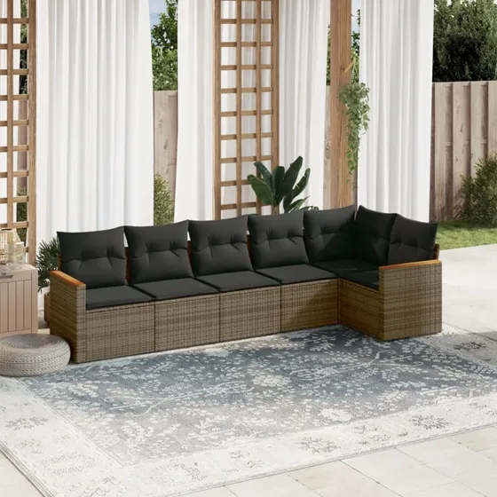 Sofasæt til haven 6 dele med hynder – polyrattan grå