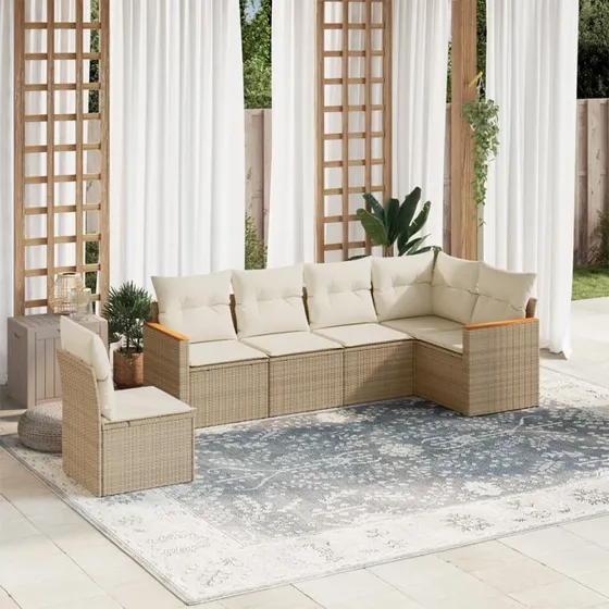 Sofasæt til haven 6 dele i polyrattan - beige