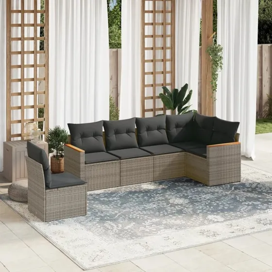 Havesofasæt 6 dele i polyrattan med hynder - Grå