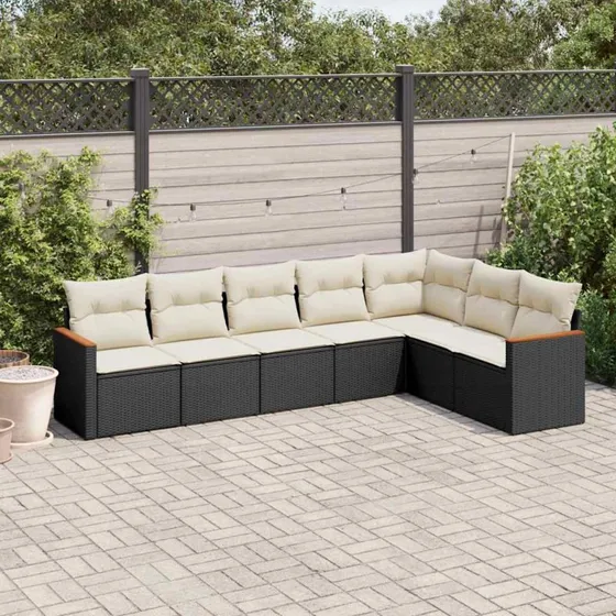 Sofasæt til haven 7 dele i sort polyrattan med hynder
