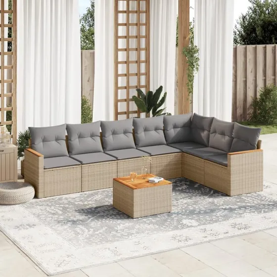 Sofasæt til haven 8 dele i polyrattan (beige)