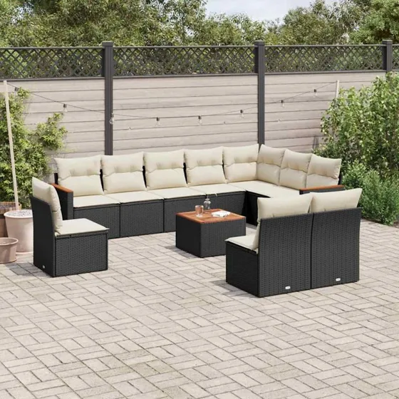 Sofasæt til haven 11 dele i sort polyrattan