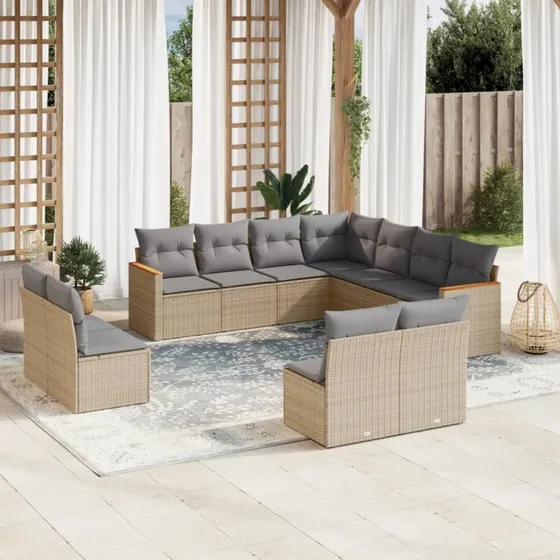 Sofasæt til haven 11 dele i beige polyrattan