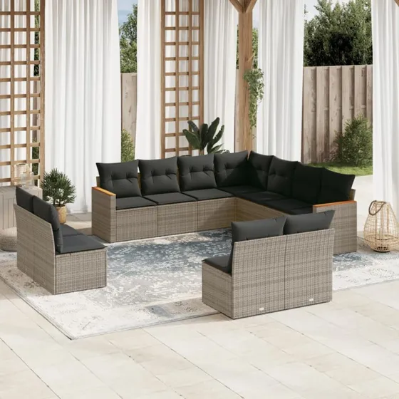 Loungesæt til haven 11 dele i grå polyrattan