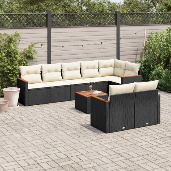 Sofasæt til haven 9 dele i sort polyrattan