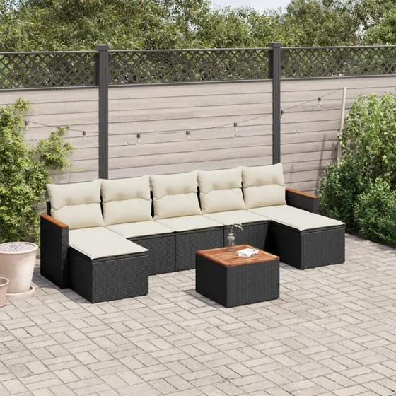Sofasæt til haven 8 dele i sort polyrattan med hynder