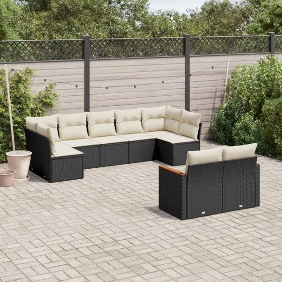 Sofasæt til haven 9 dele i sort polyrattan