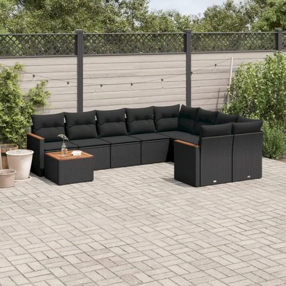 Sofasæt til haven 10 dele i sort polyrattan