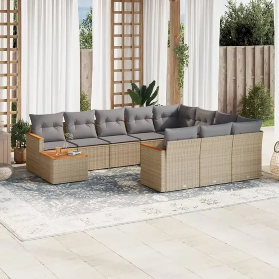 Havesofasæt 11 dele i polyrattan - beige